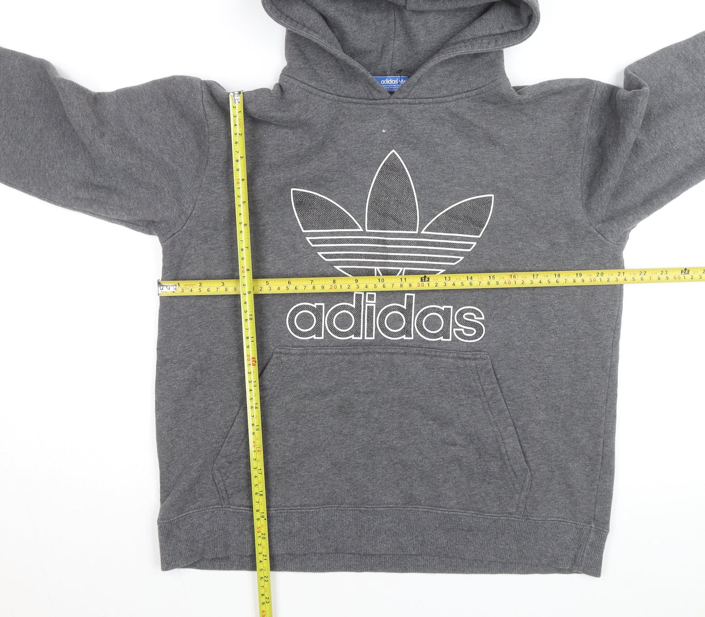 Adidas Men Grey Pullover Hoodie S Graphic Logo Fleece