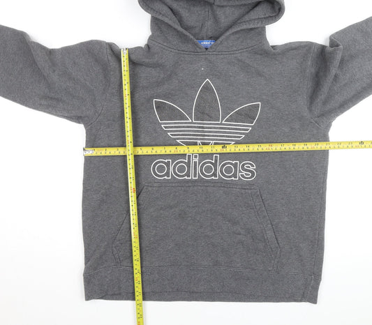 Adidas Men Grey Pullover Hoodie S Graphic Logo Fleece