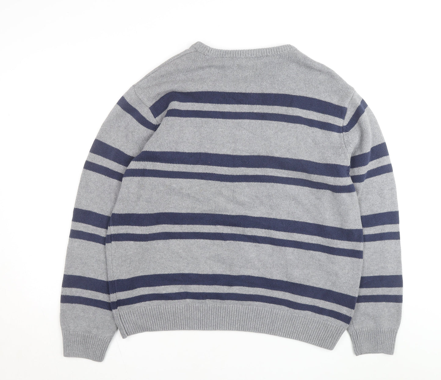 Chaps Men's Grey Striped Cotton Crew Neck Pullover Jumper XL