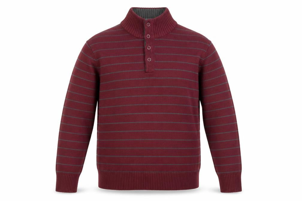 Denver Hayes Men's Red Striped Henley Jumper L Cotton Blend