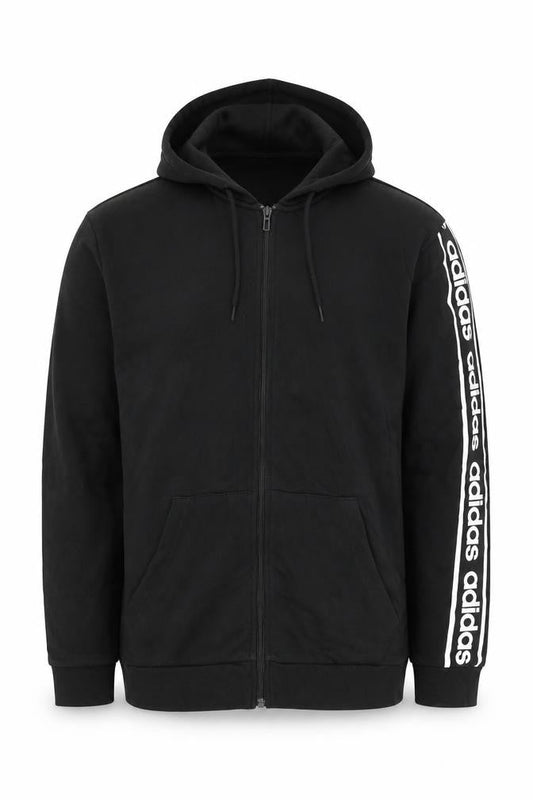 Adidas Mens Black Full Zip Hoodie Size M Logo Sleeve Sportswear