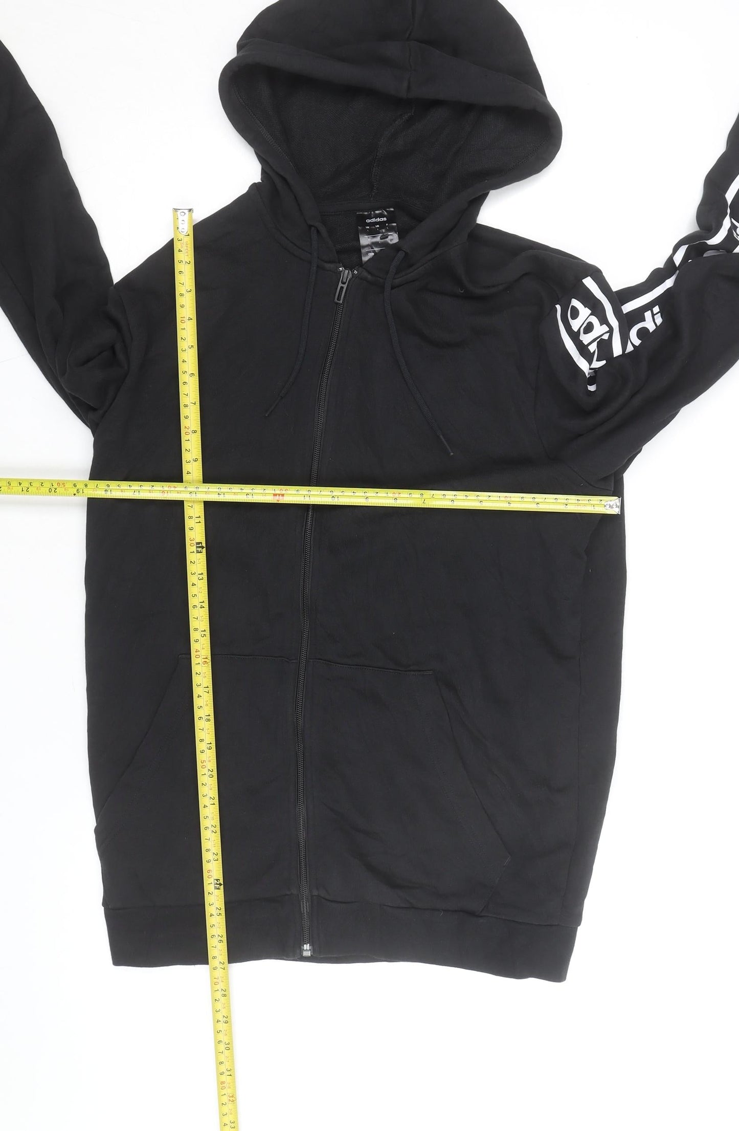 Adidas Mens Black Full Zip Hoodie Size M Logo Sleeve Sportswear