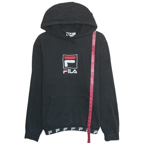 FILA Men Black Pullover Hoodie Fleece Logo Medium Sportswear