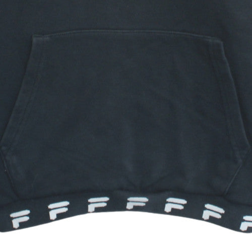 FILA Men Black Pullover Hoodie Fleece Logo Medium Sportswear