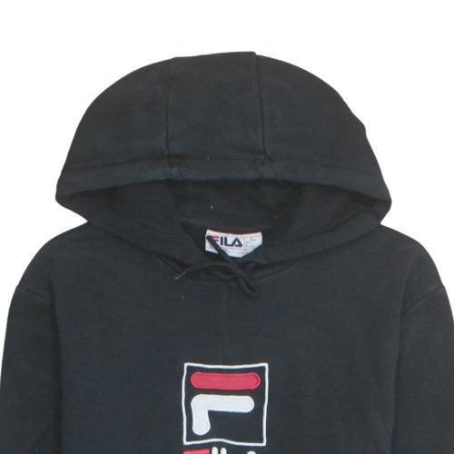 FILA Men Black Pullover Hoodie Fleece Logo Medium Sportswear