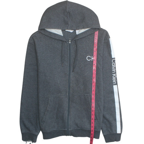 Calvin Klein Men's Grey XL Full Zip Hoodie with Logo Design