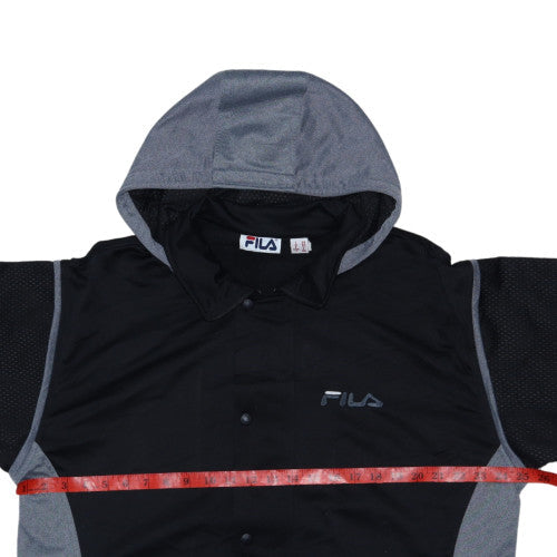 Fila Mens Black 3XL Hooded Full Zip Short Sleeve Hoodie