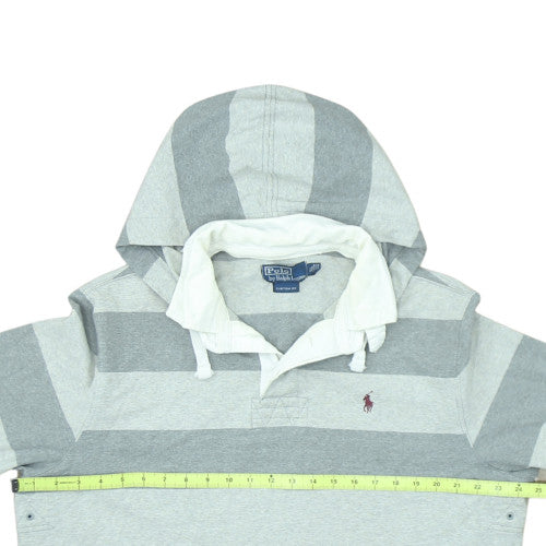 Ralph Lauren Men's Grey Striped Collared Pullover Hoodie XL