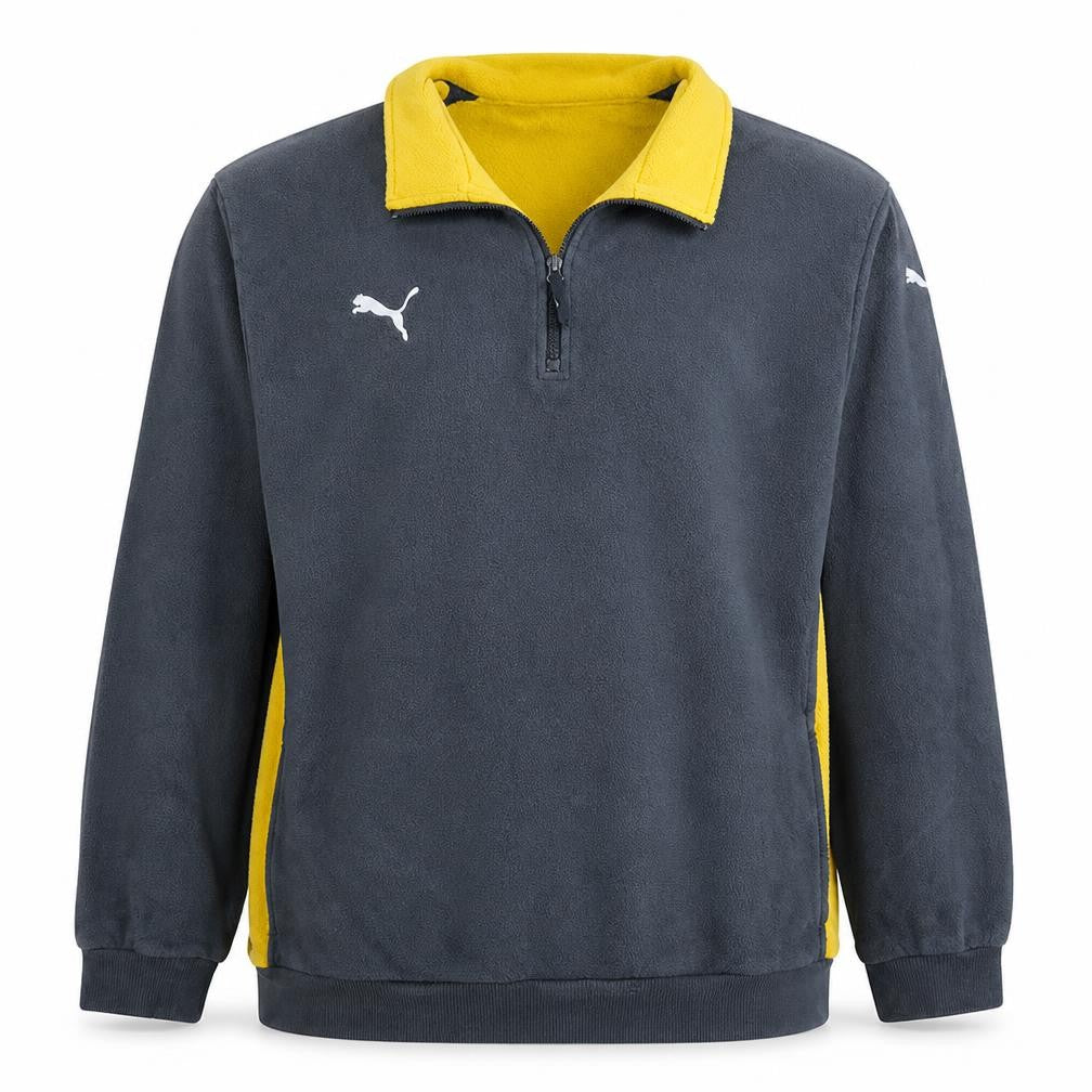 Puma Men's Grey & Yellow 1/4 Zip Fleece Sweatshirt 2XL Regular Fit