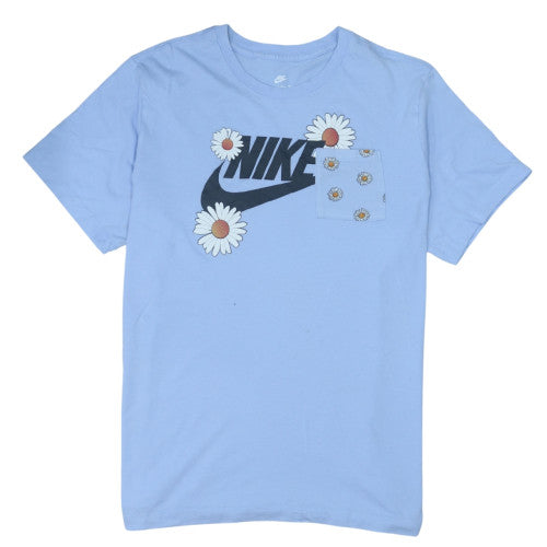Nike Womens Blue Daisy Logo Short Sleeve Cotton T-Shirt XL