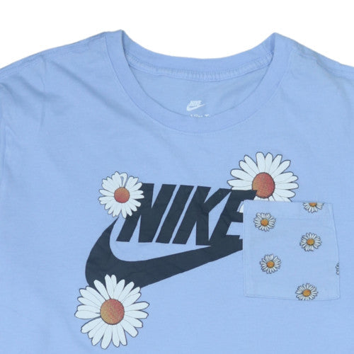 Nike Womens Blue Daisy Logo Short Sleeve Cotton T-Shirt XL