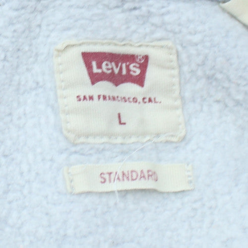 Levi's Men Grey Pullover Hoodie L Regular Fit Logo Fleece Sweatshirt