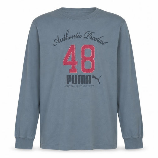 Puma Men's Grey Long Sleeve Graphic Crew Neck Cotton Top 2XL