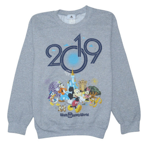 Front view of Disney Parks Women Grey Sweatshirt S Walt Disney World 2019 Mickey Crew Neck