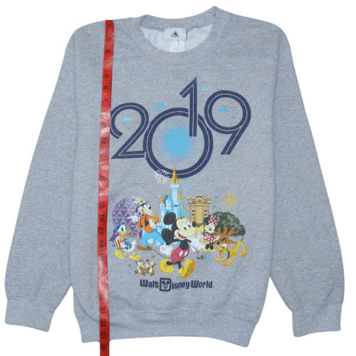 Close-up detail of Disney Parks Women Grey Sweatshirt S Walt Disney World 2019 Mickey Crew Neck