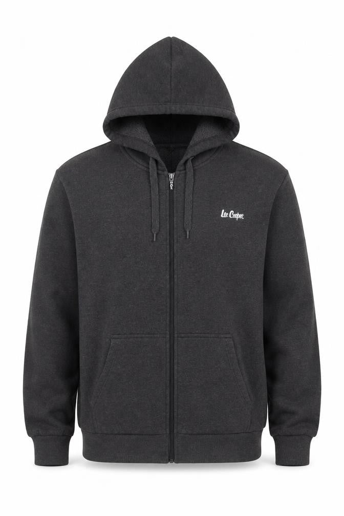 Lee Cooper Men's Grey Full Zip Hoodie Size L Polyester Fleece