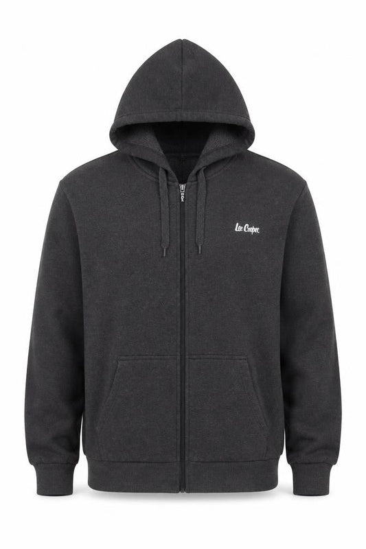 Lee Cooper Men's Grey Full Zip Hoodie Size L Polyester Fleece