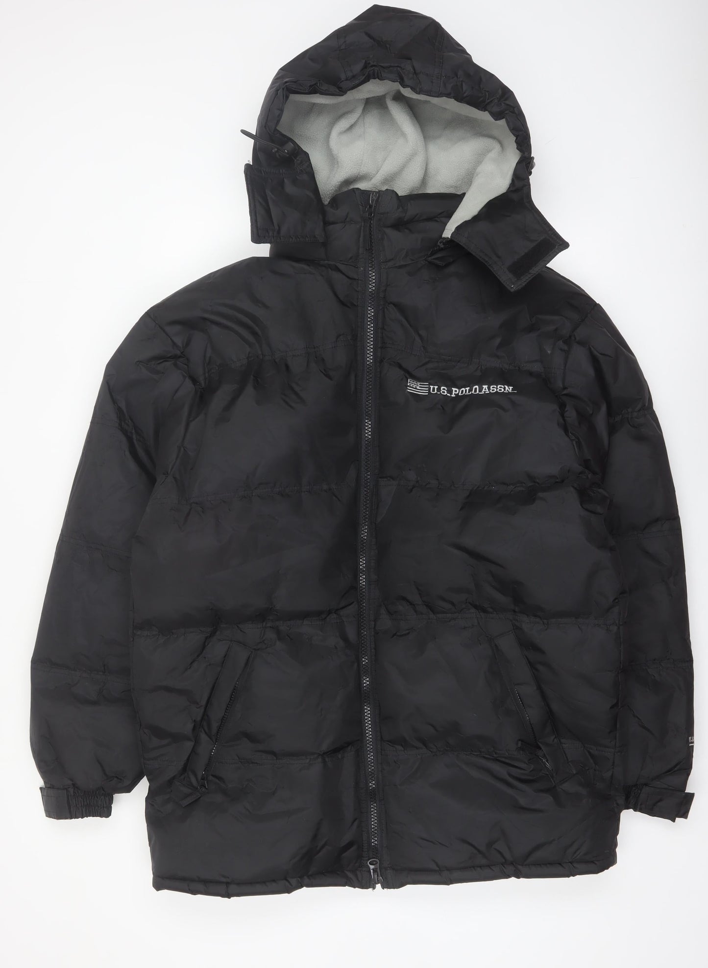 U.S. Polo Assn. Men's Black M Puffer Jacket Hooded Polyester Winter Coat