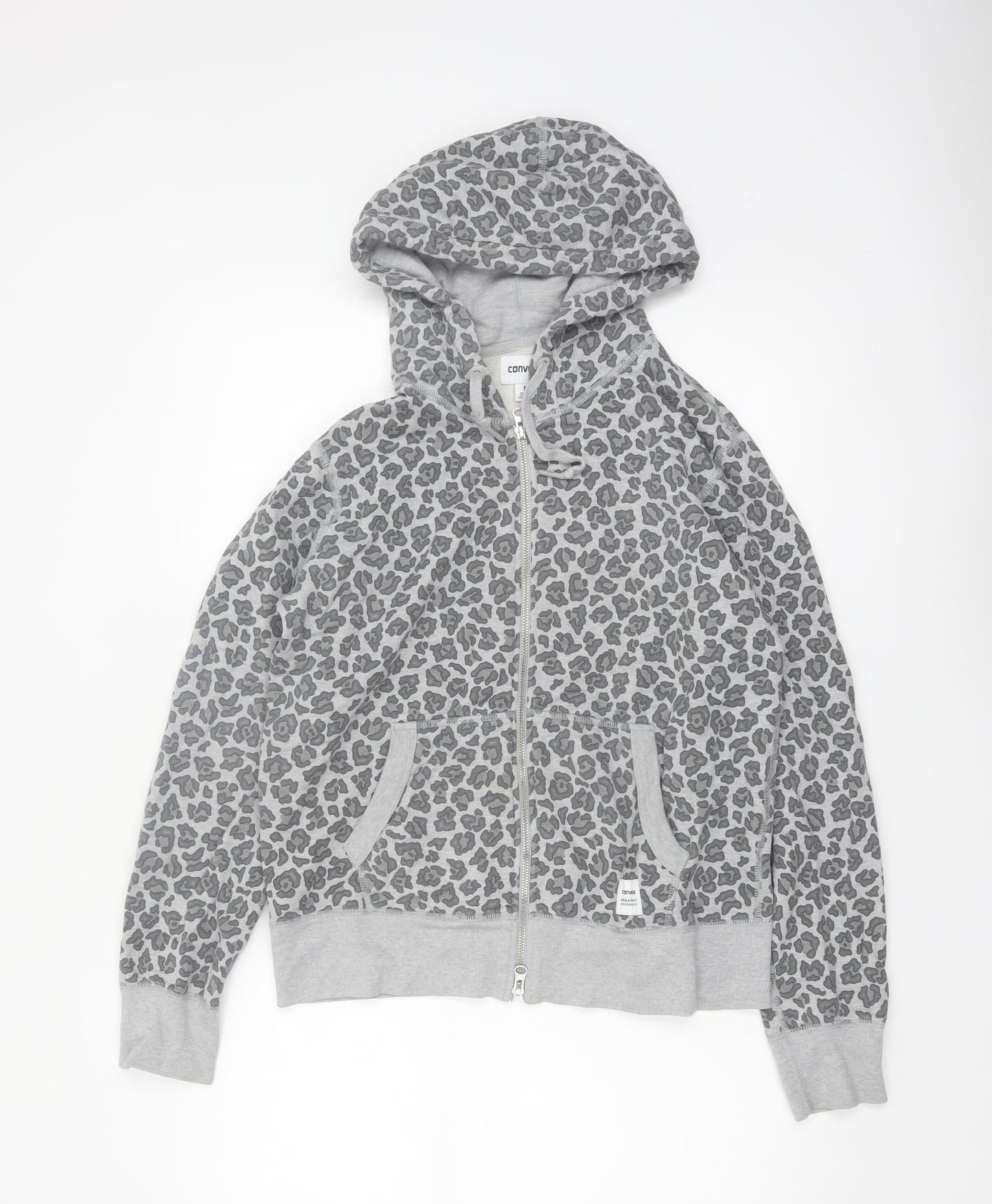 Converse Womens Grey Leopard Print Full Zip Hoodie Size M