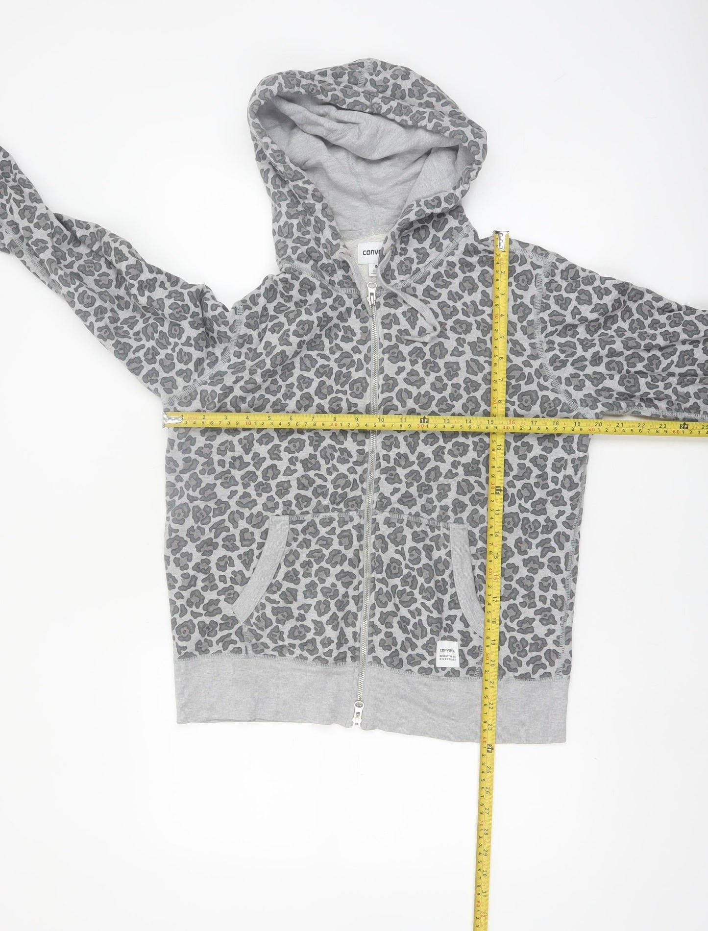 Converse Womens Grey Leopard Print Full Zip Hoodie Size M