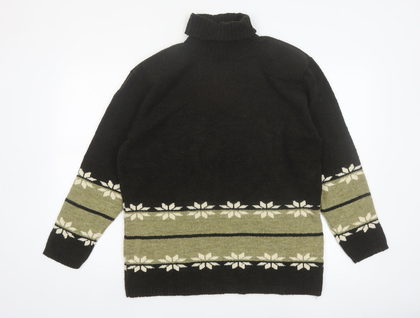 Masaccio Women's Black Fair Isle Roll Neck Jumper M