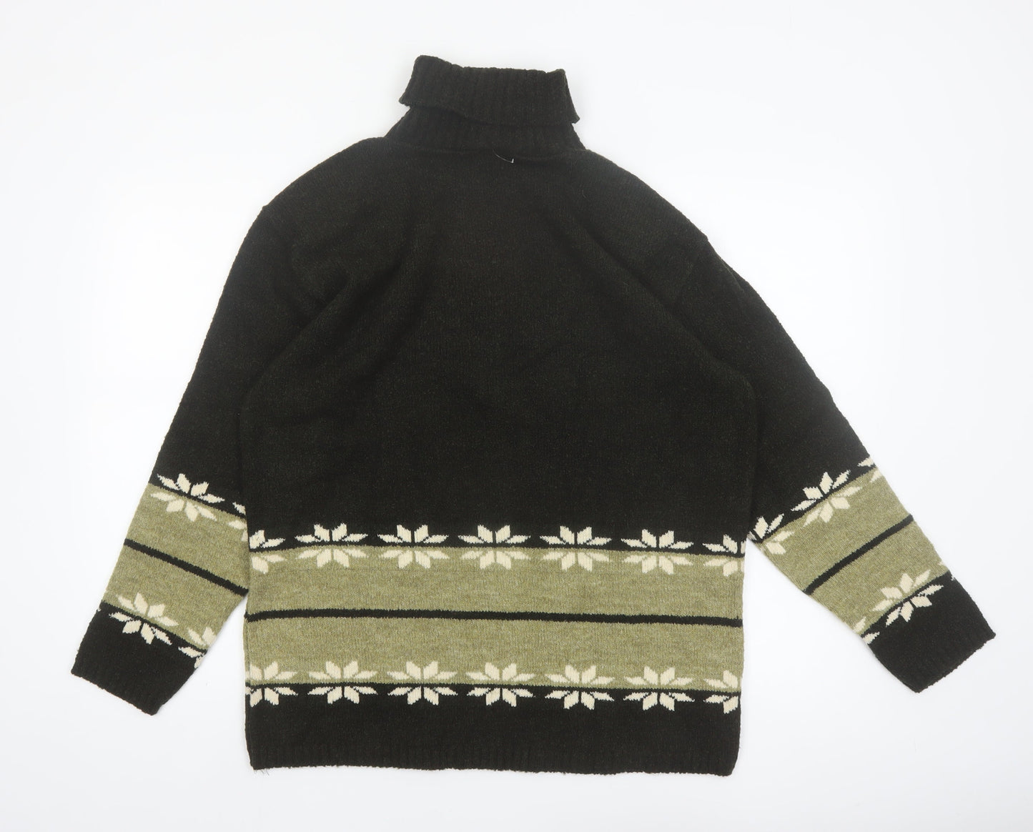 Masaccio Women's Black Fair Isle Roll Neck Jumper M