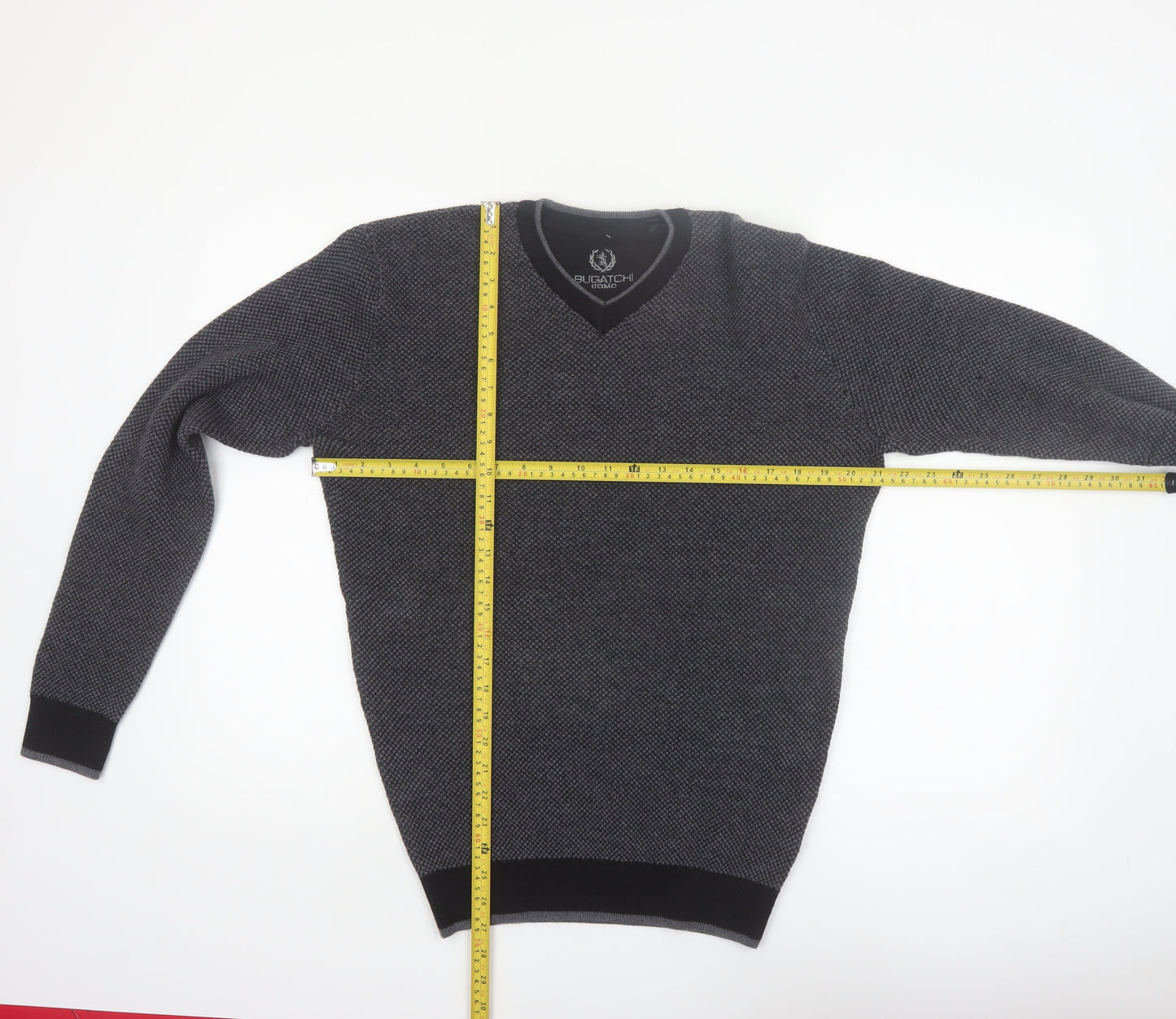 Bugatchi Uomo Mens Grey Merino Wool V-Neck Jumper Size L