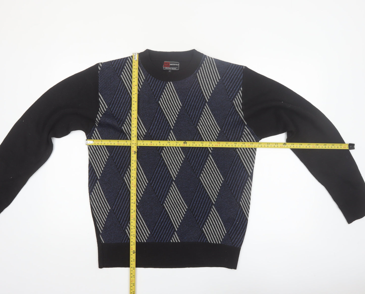 Northpole Men’s Black Argyle Knit Pullover Jumper Size M