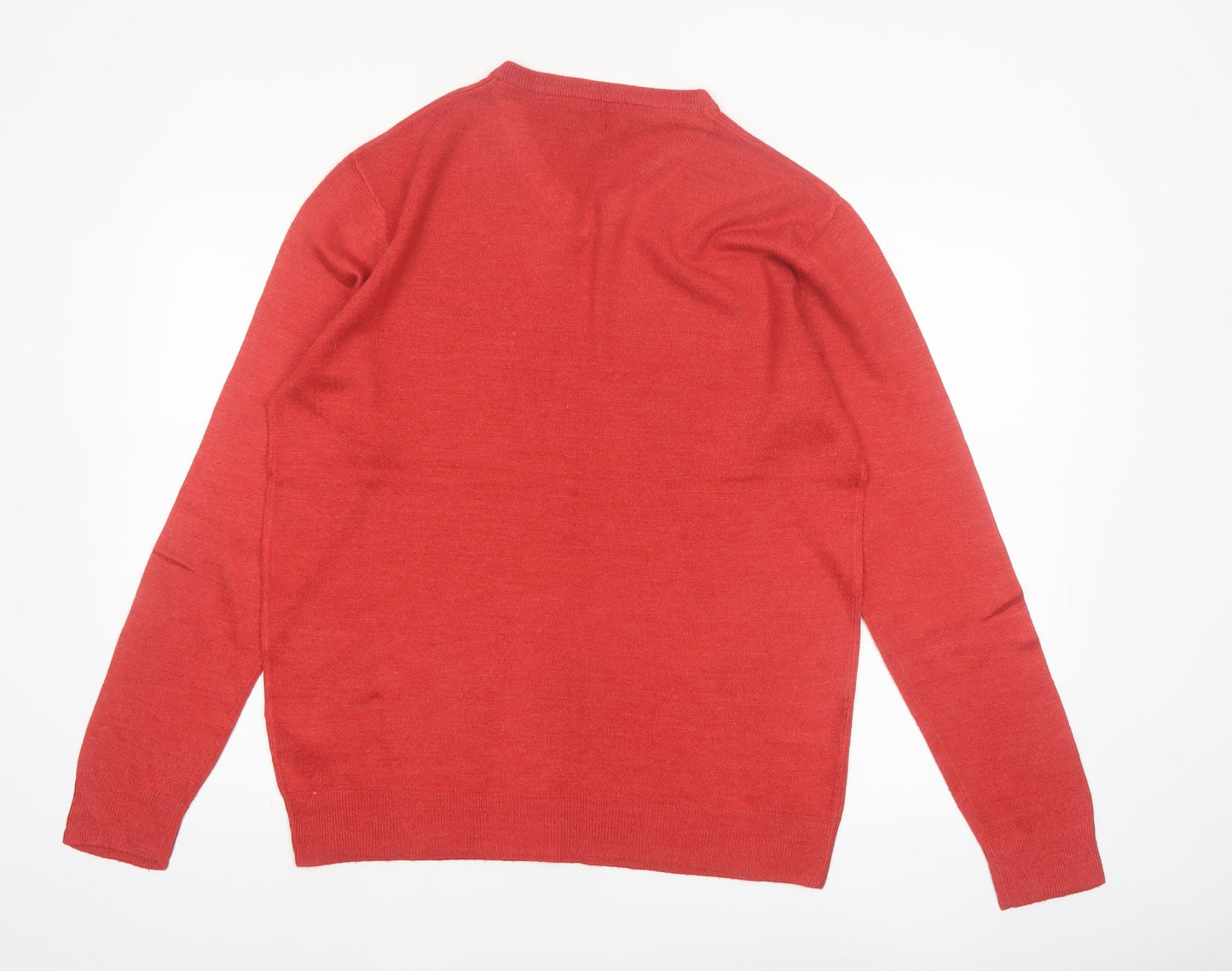 Debenhams Mens Red V-Neck Acrylic Jumper Size S