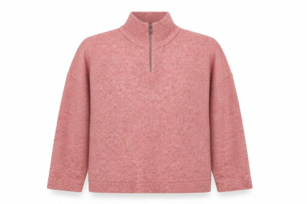 ICHI Women’s Pink High Neck 1/2 Zip Knit Jumper XL