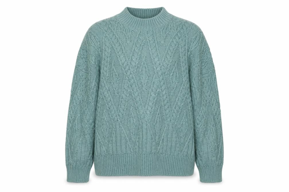FatFace Women Green Cable Knit Mock Neck Jumper Size 22