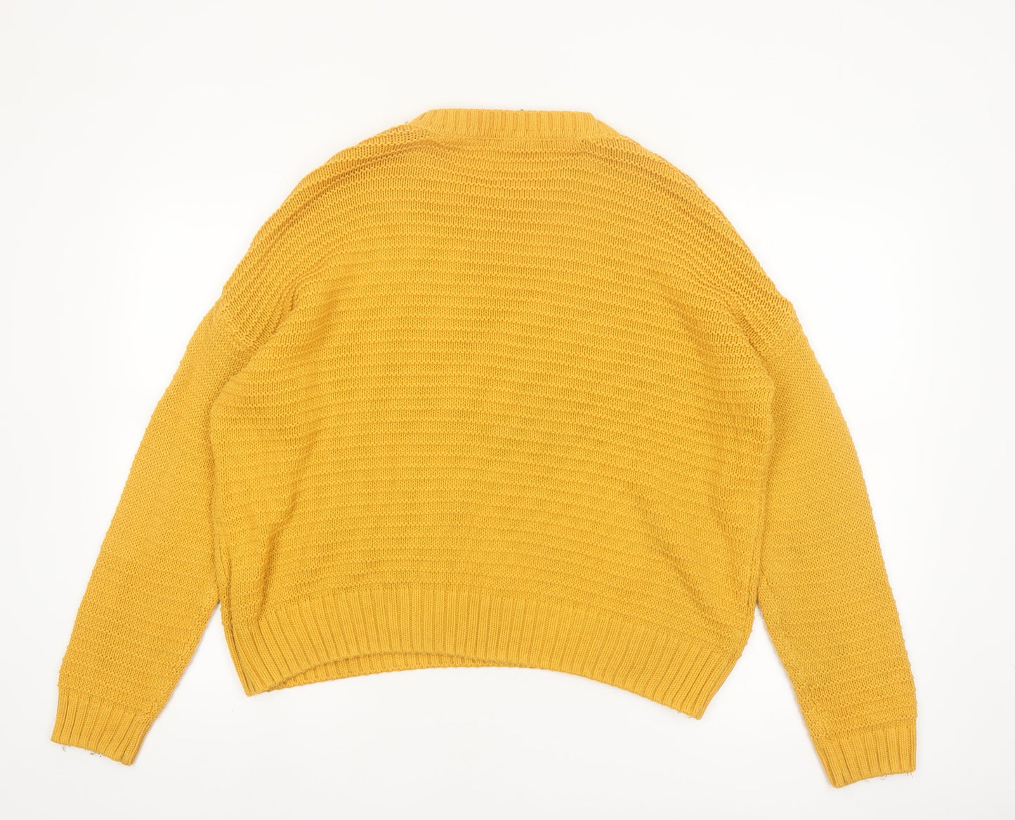 H&M Women Yellow Chunky Knit Crew Neck Pullover Jumper Size L