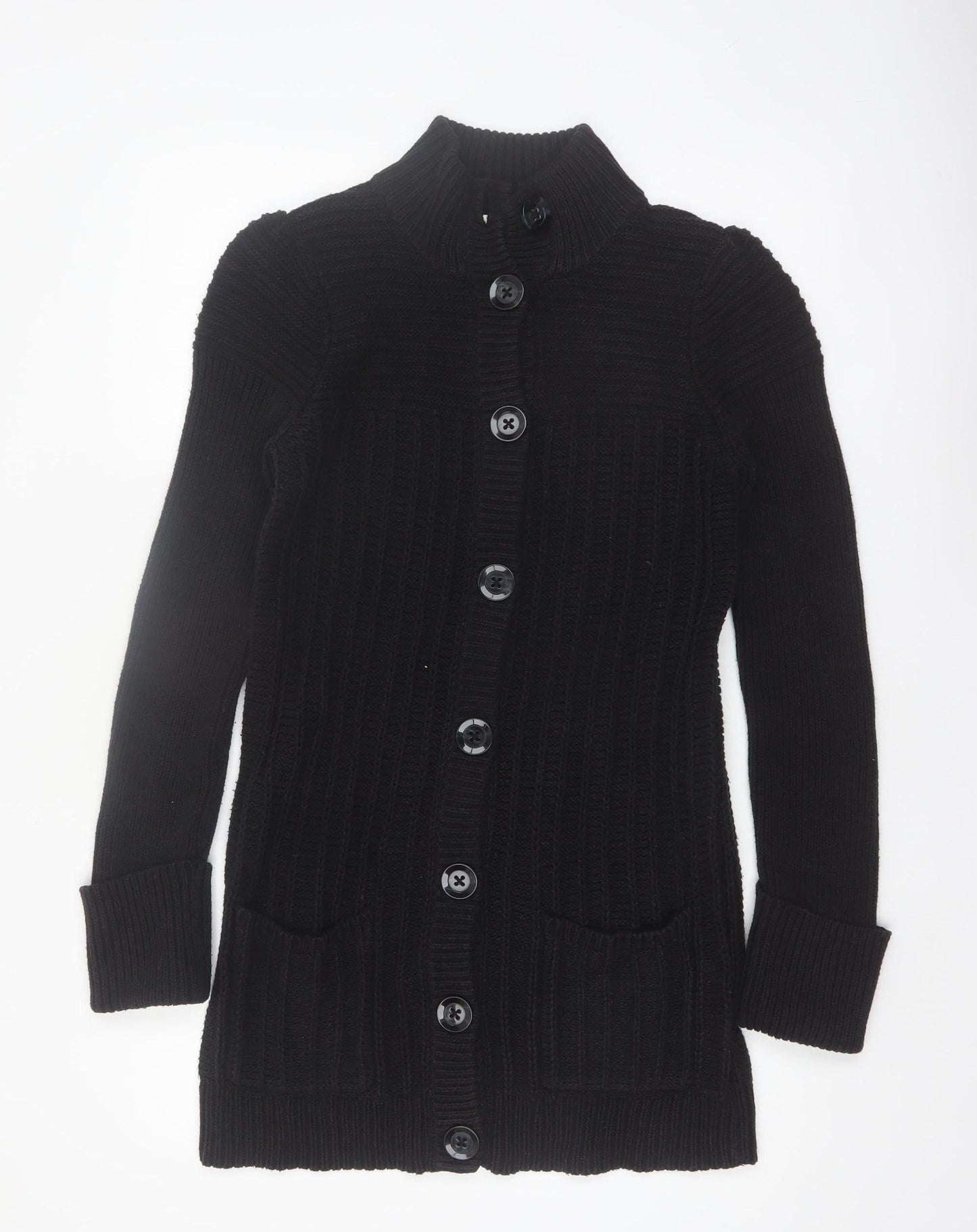 Next Women’s Black Cotton Blend Long Sleeve Button Cardigan Size 12