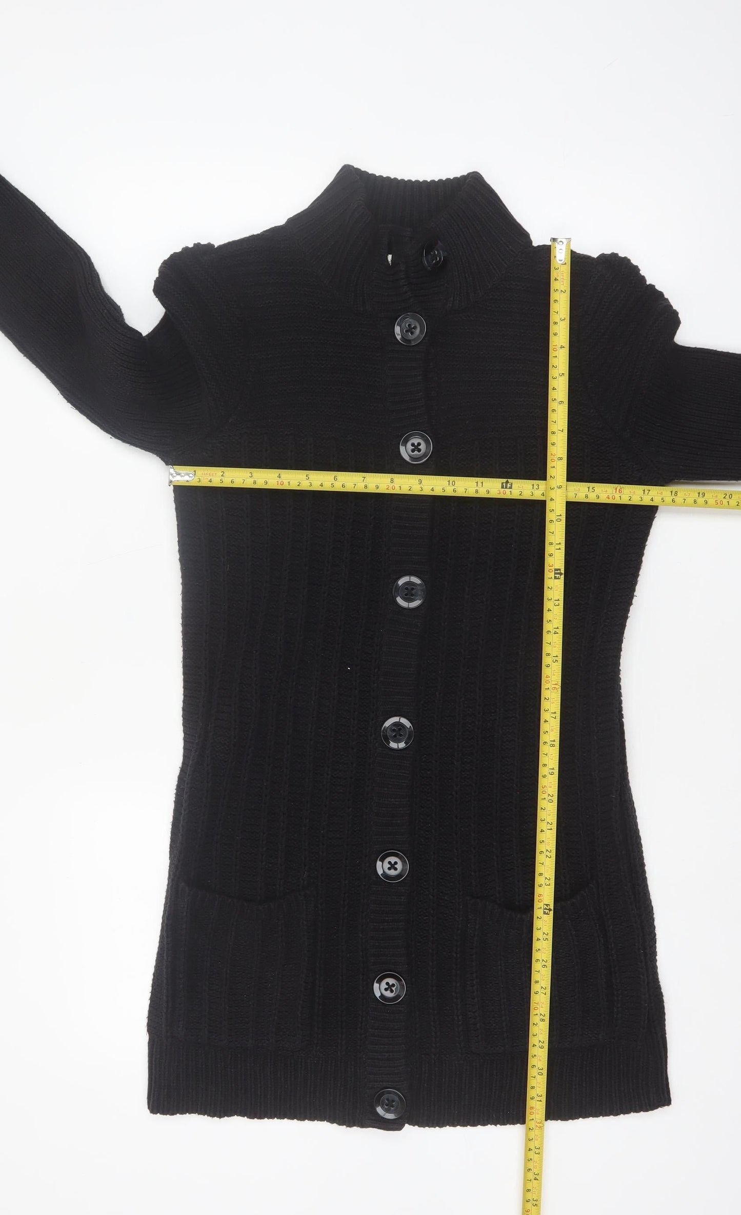 Next Women’s Black Cotton Blend Long Sleeve Button Cardigan Size 12