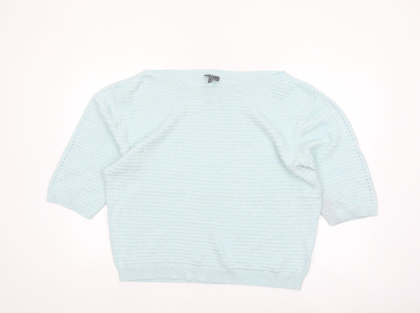 Marble Women Blue Cotton Boat Neck 3/4 Sleeve Pullover Jumper Size 16