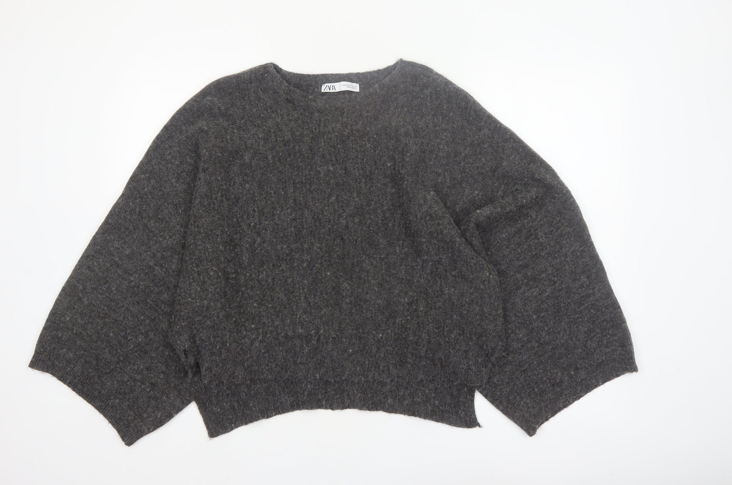 Zara Women Grey Wool Blend Relaxed Chunky-Knit Jumper Size 12
