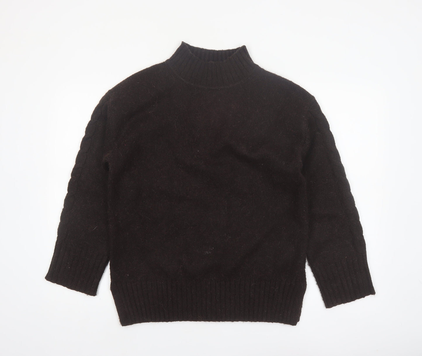Marks and Spencer Women Brown Mock Neck Alpaca Blend Jumper Size S