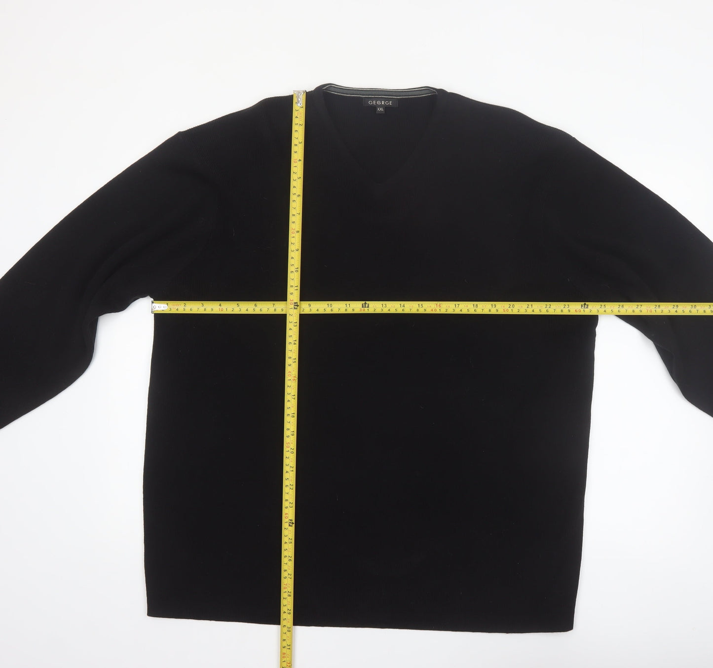 George Men’s Black 2XL V-Neck Knit Acrylic Jumper