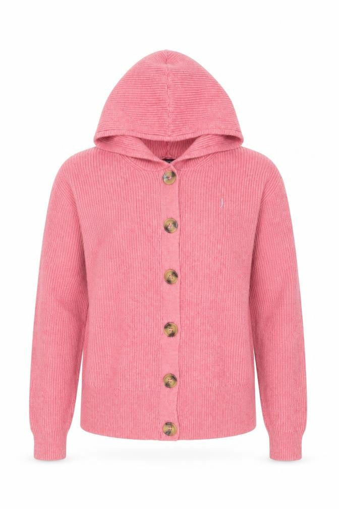 Marks & Spencer Women Pink Hooded Button Cardigan XS