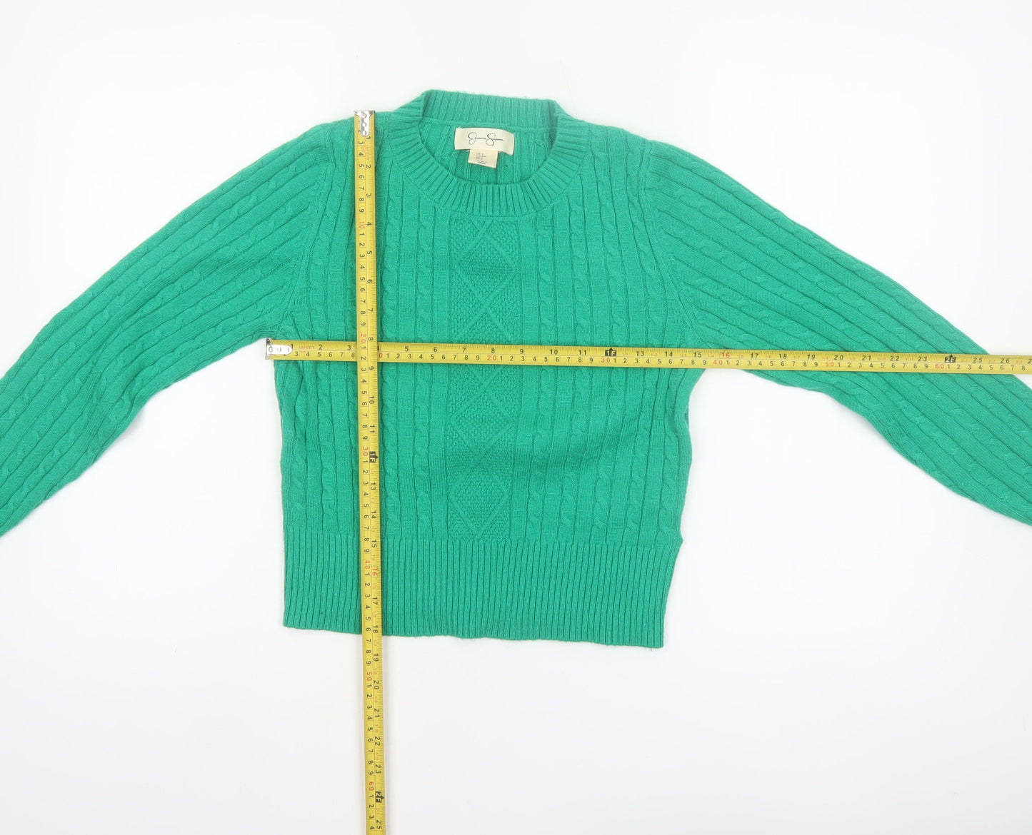 Jessica Simpson Women’s Green Cable-Knit Pullover Jumper Size S