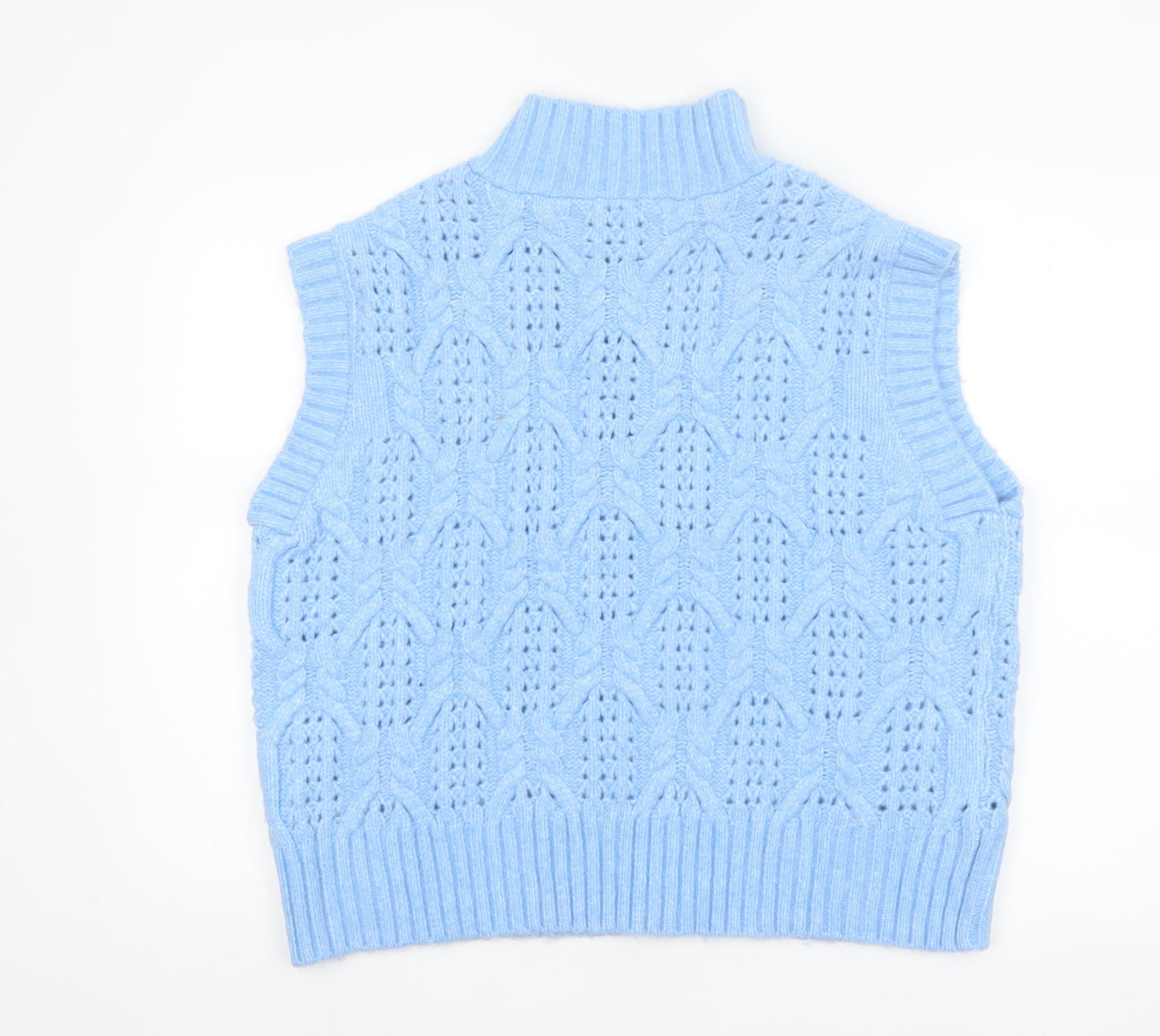 Lyn De Hiri Women Blue Cable-Knit Sleeveless 1/4 Zip Vest Jumper XL