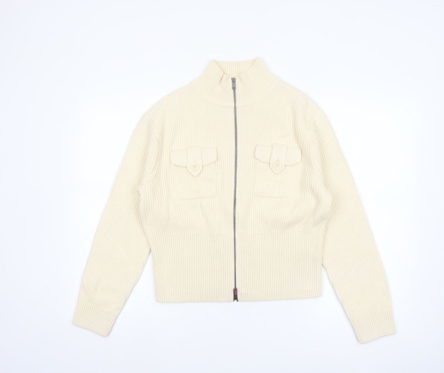 Marks and Spencer Women Ivory Full Zip Knit Jumper Size S