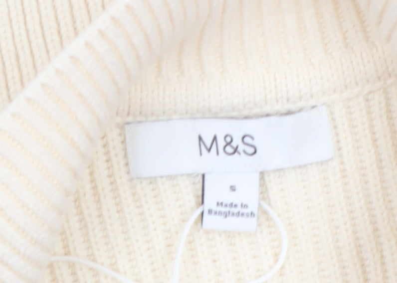 Marks and Spencer Women Ivory Full Zip Knit Jumper Size S
