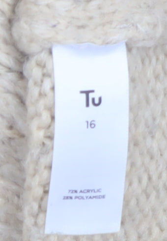 Tu Woman Beige Cable-Knit Roll Neck Jumper Size 16