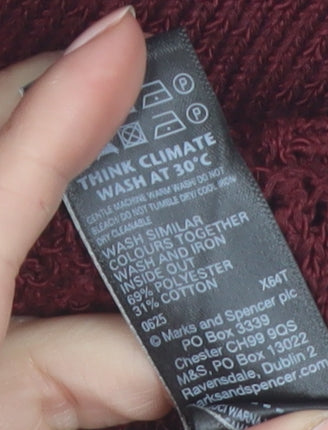 Marks and Spencer Women Red Knit Cardigan L Crew Neck Button Long Sleeve
