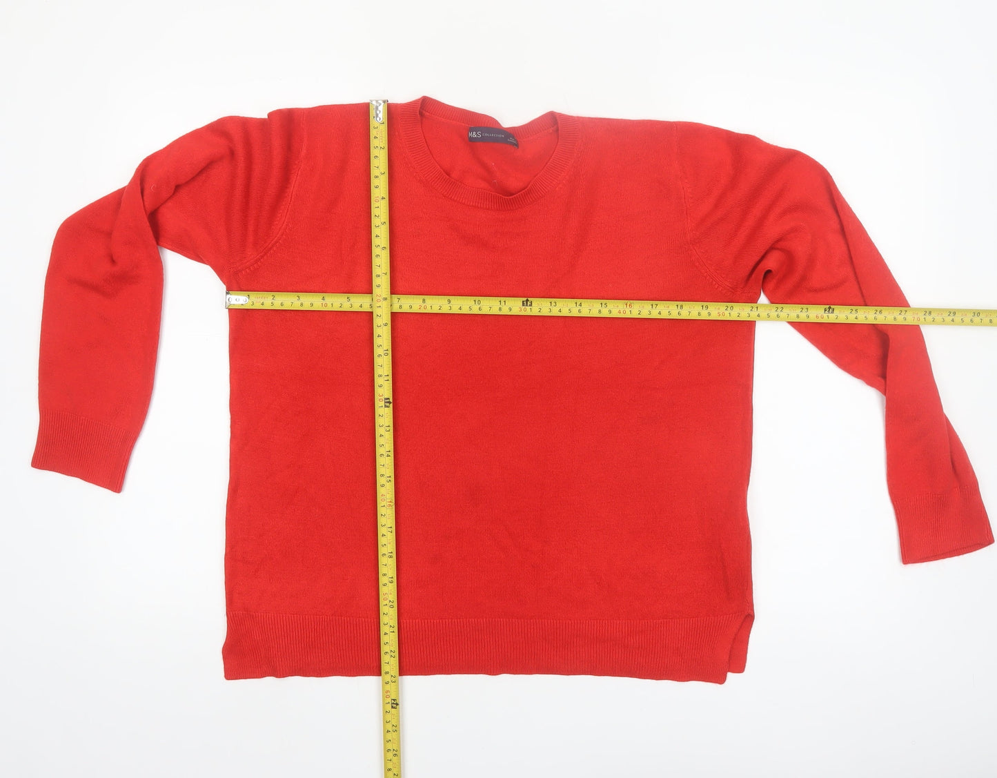 Marks and Spencer Women's Red Acrylic Crew Neck Jumper Size 16