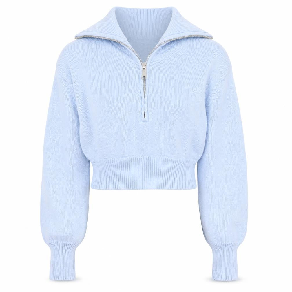 Zara Women’s Blue Cotton Collared Half Zip Knit Jumper Size S