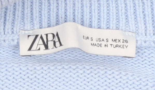 ZARA Women’s Blue Cotton Collared Half Zip Knit Jumper Size S