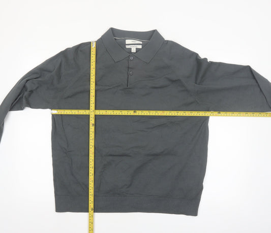 Marks and Spencer Men's Grey XL Collared Cotton Henley Jumper