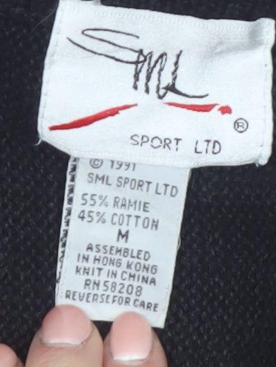 SML Sport Ltd Women’s Black Beaded V-Neck 90s Vintage Jumper M